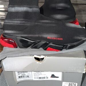 Balenciaga Black and Red Knit Sneakers